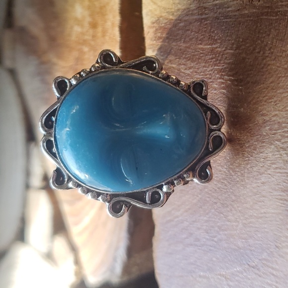 New Carved Blue Goddess Face 925 Silver Ring. - Picture 1 of 11